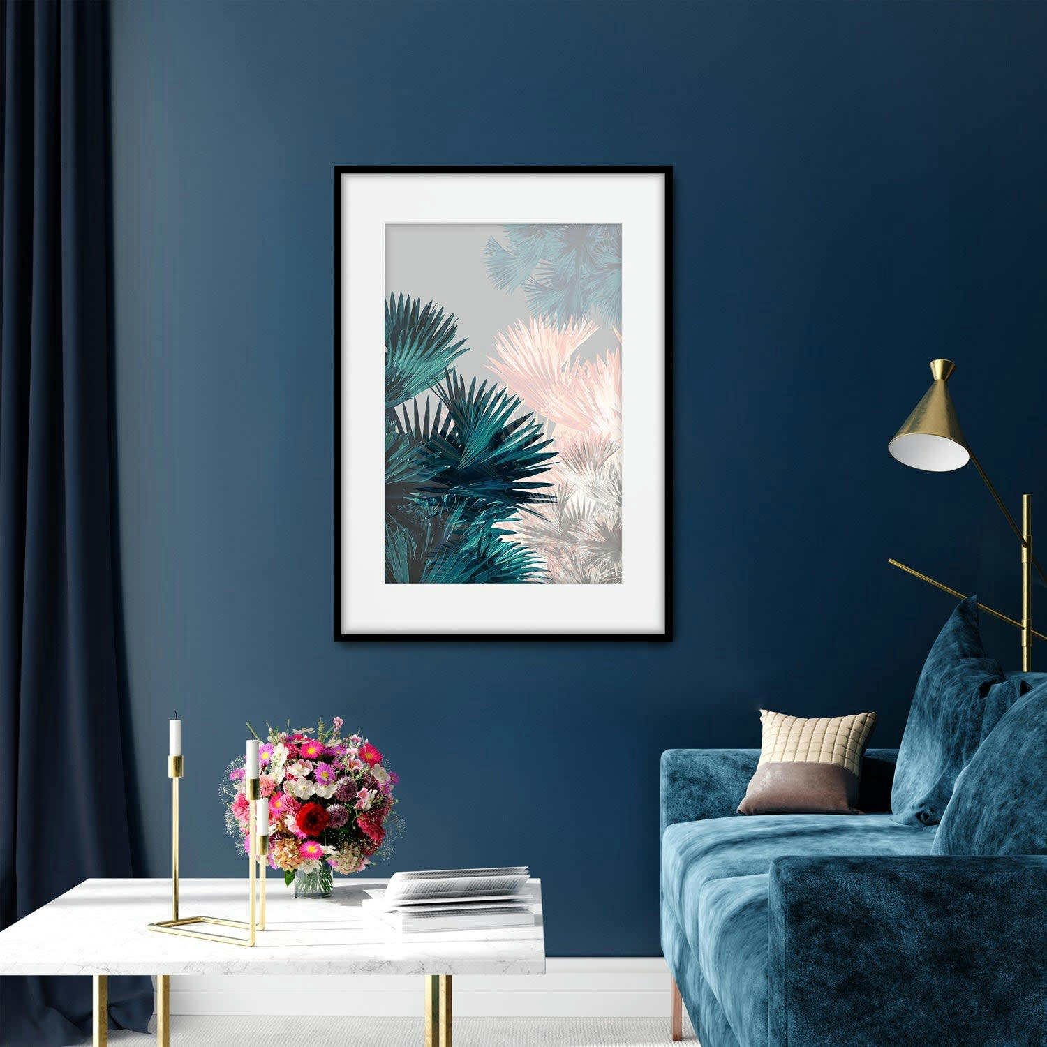 PALMERAS - Affiche avec cadre noir - Couleurs palmiers - 50x70