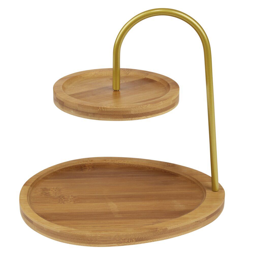 Plateau de présentation 2 niveaux métal et bambou Ø20cm et 18x24cm