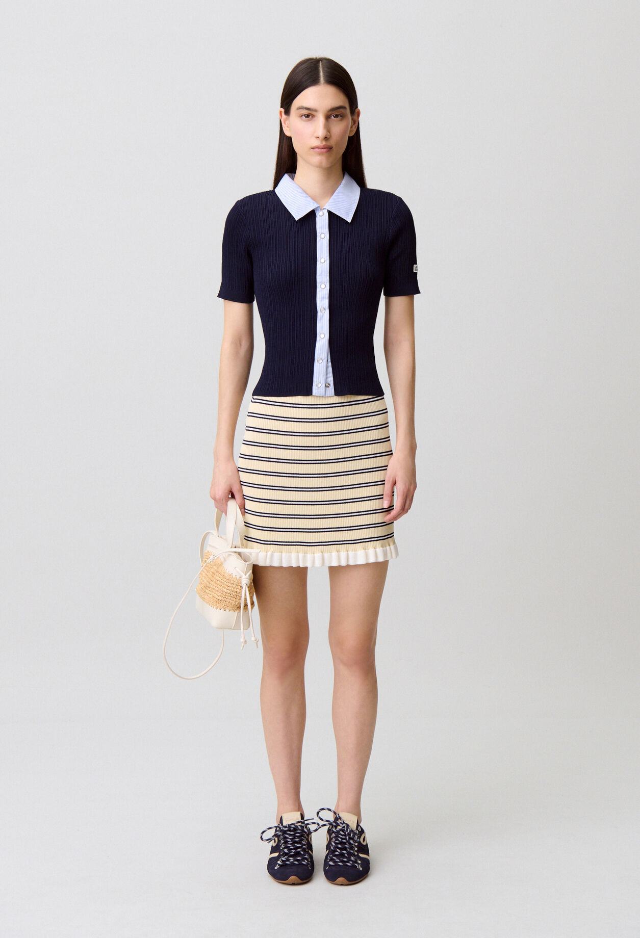 Cardigan bi matières rayé