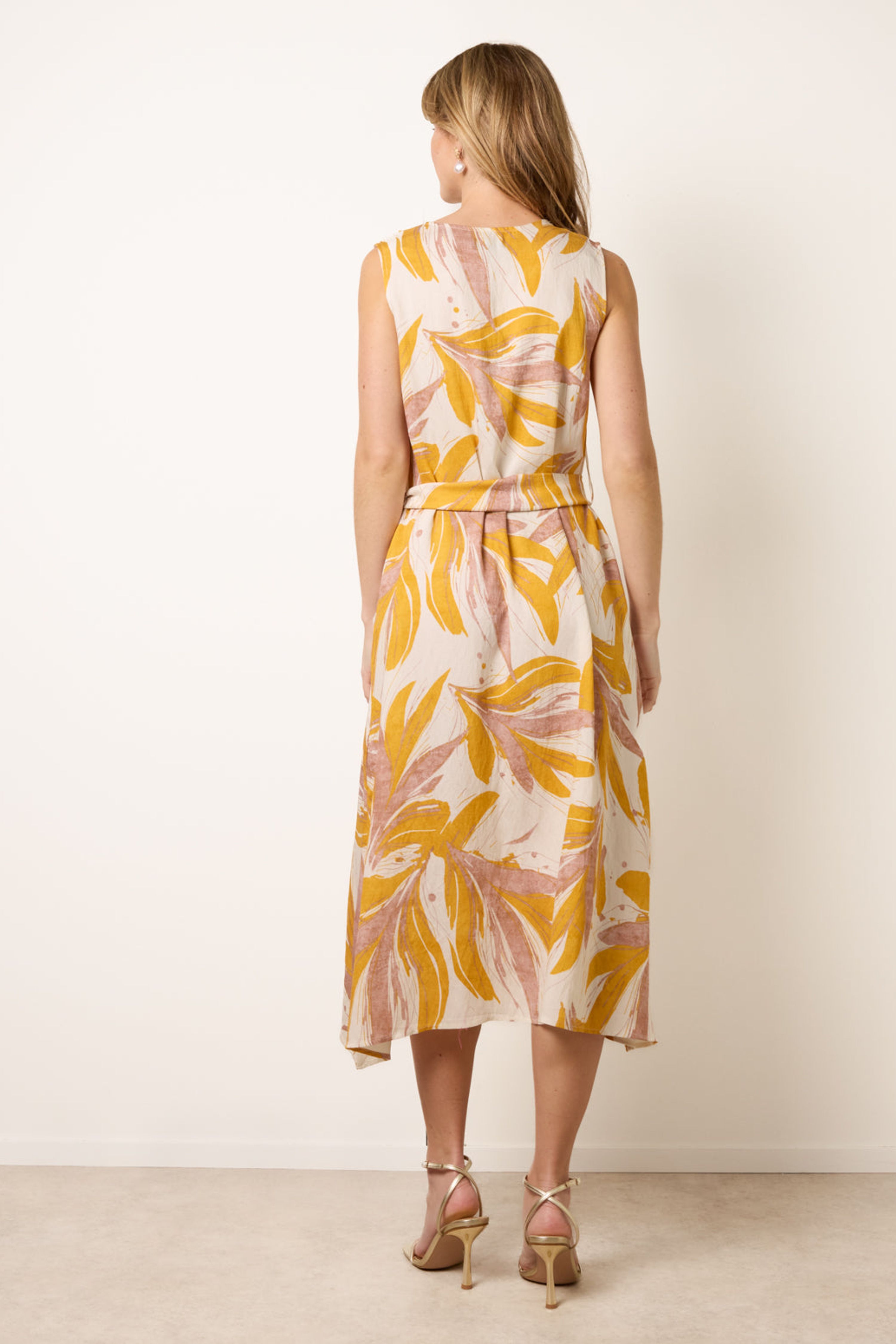 Blue Vanilla Lemon Leaf Print Dress