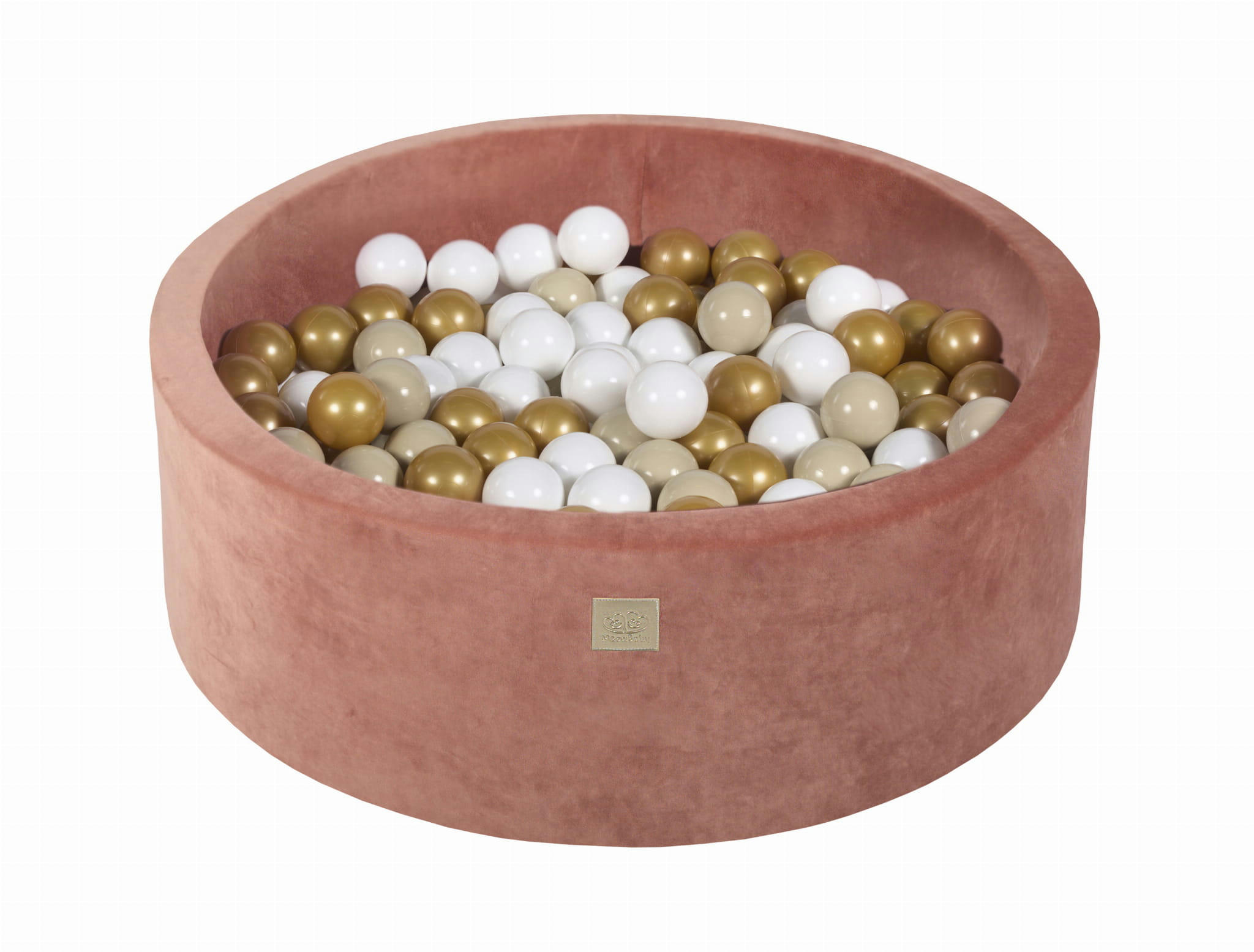 VELVET - Piscine en velours marsala à balles beiges et dorés H30cm