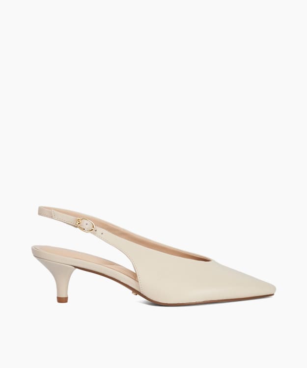Crediblity Ecru - Leather Kitten Heel Sling-Backs