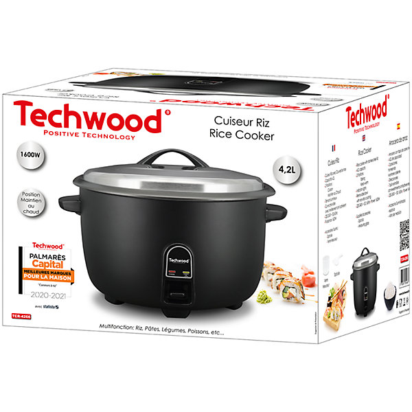 Cuiseur à Riz 4.2 L - Techwood TCR-4266 - 1600W - Sélecteur a 2 positions - Chauffe - Maintien au chaud- Coloris Noir