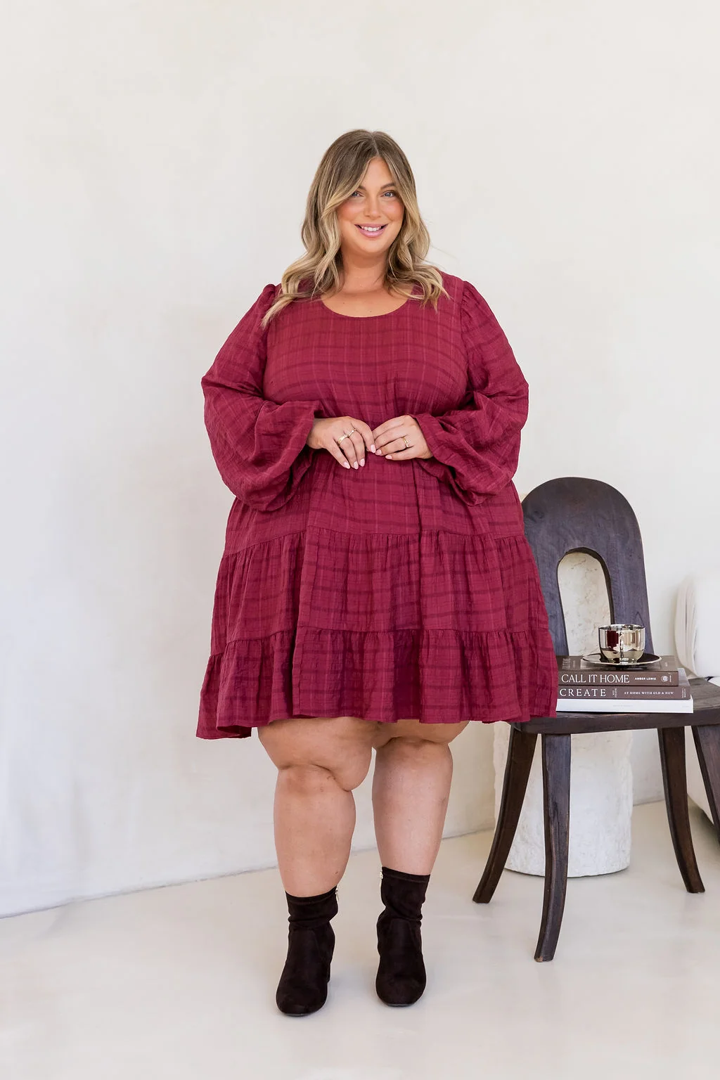 Long Sleeve Greta Dress in Wine