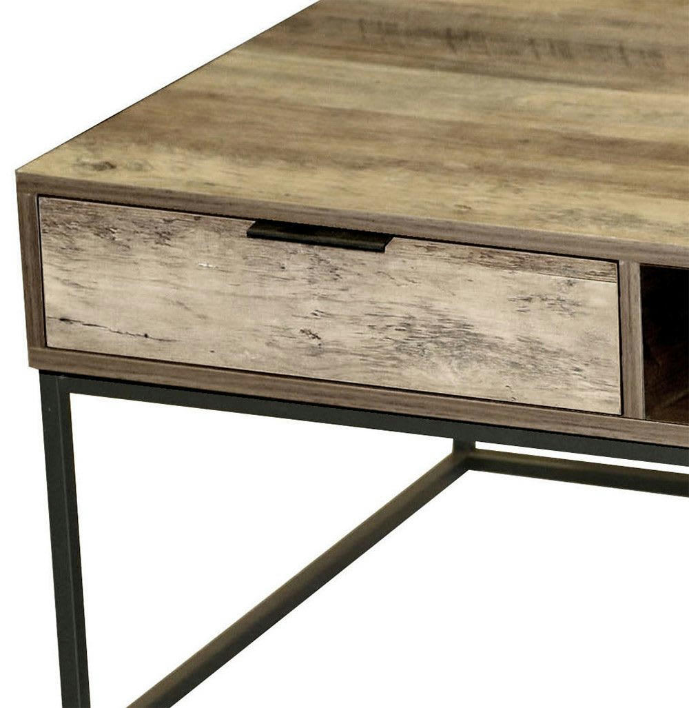 JOYA - Table basse en bois et métal noir 2 tiroirs