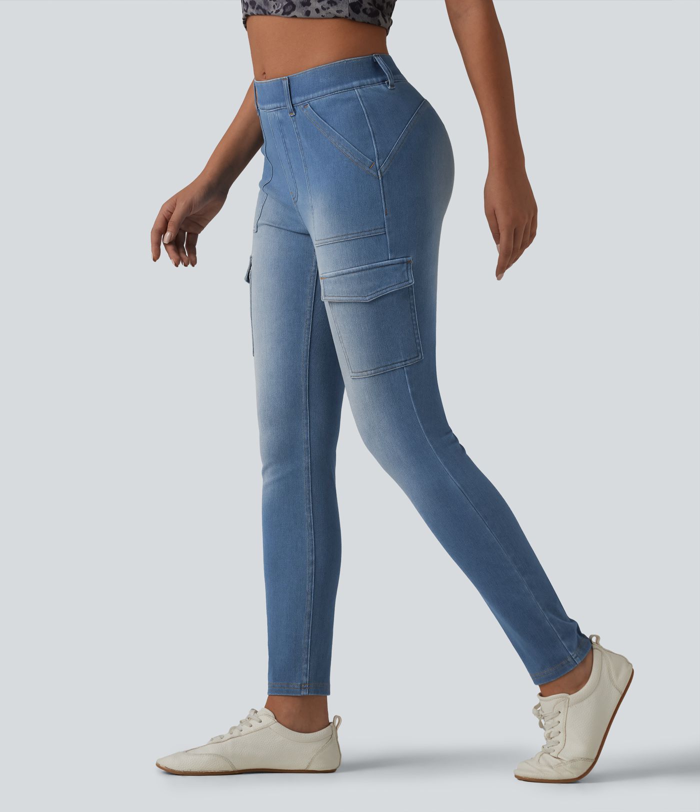 Halara Flex™ Jean skinny casual cargo taille mi-haute avec poches