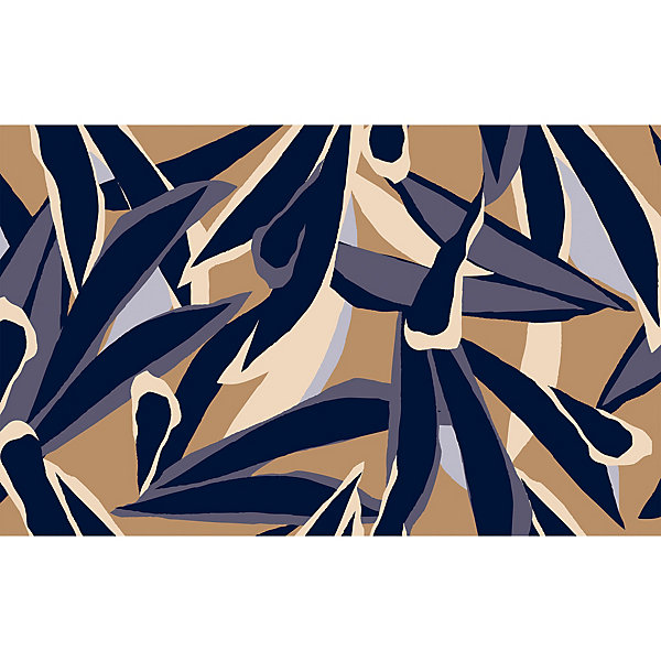 Papier peint panoramique intissé feuilles graphiques bleu foncé, marron, beige, 9 lés, L.280 x l.450cm IDPanneaux