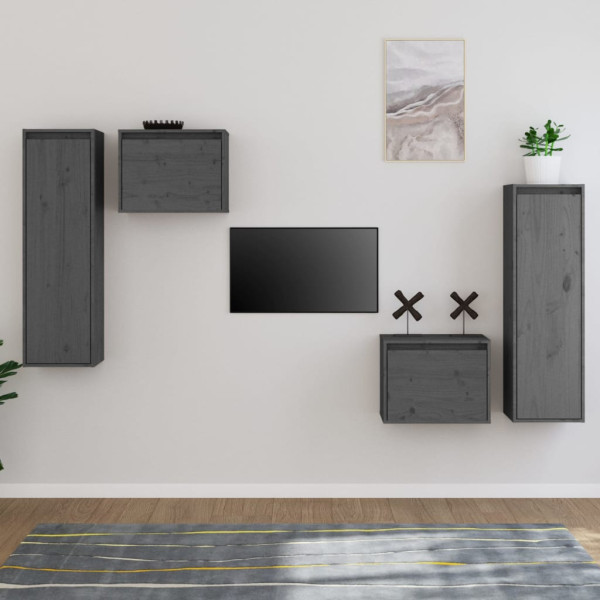Szafki pod TV 4 szt. szare lite drewno sosnowe