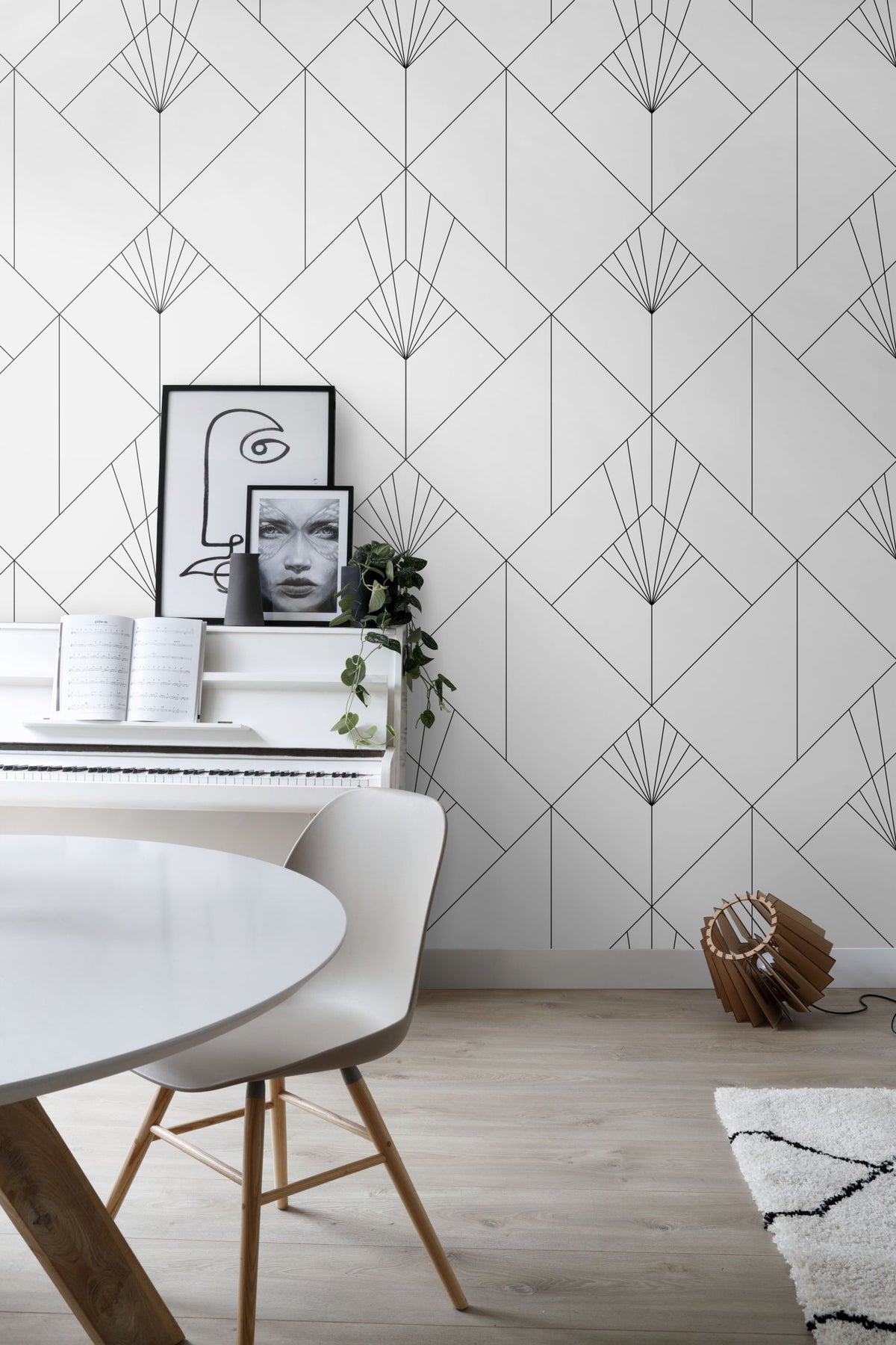 ESTAhome fotobehang art deco motief wit en zwart - 150 x 300 cm - 158934