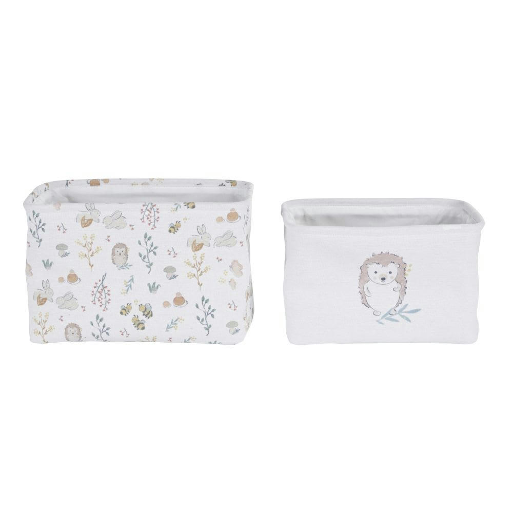 OULANKA - Paniers de rangement gris imprimé forêt et hérisson (x2)