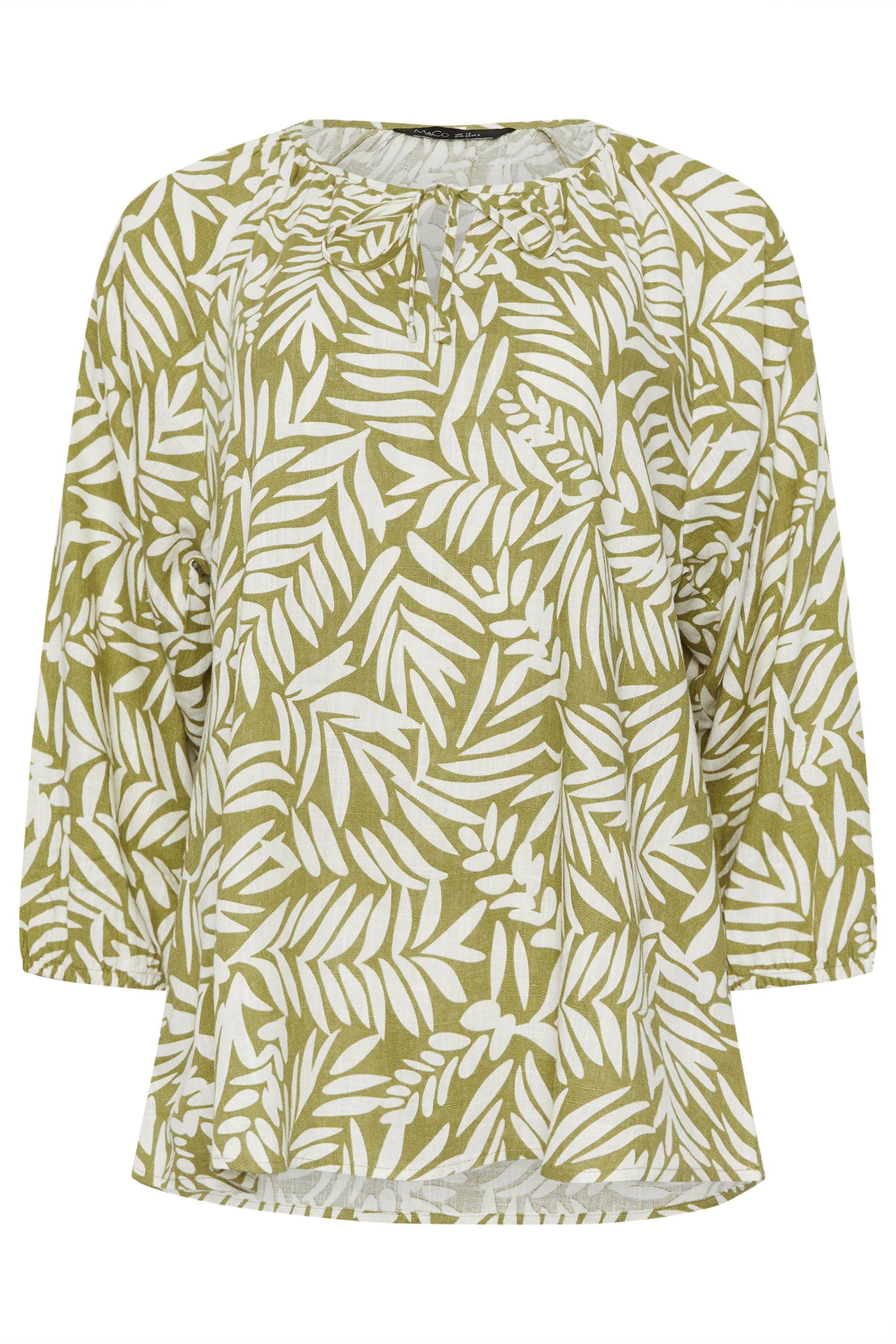 M&Co Leaf Print Tie Neck Linen Blouse