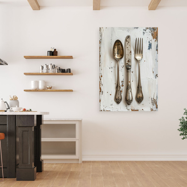 Obraz do kuchni jadalni salonu, Sztućce w stylu shabby chic 20x30