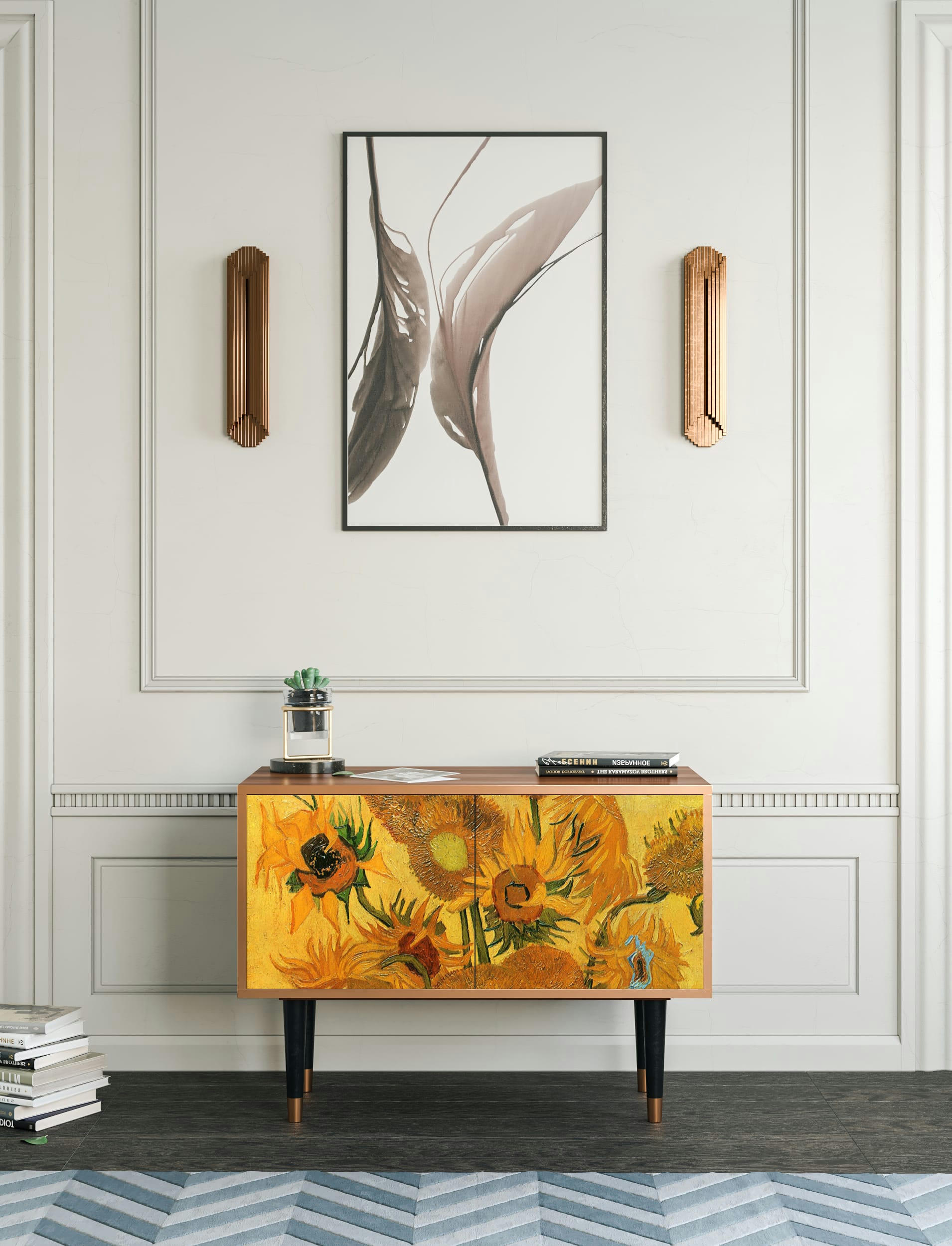 SUNFLOWERS BY VINCENT VAN GOGH - Buffet bas  jaune 2 portes L 94 cm
