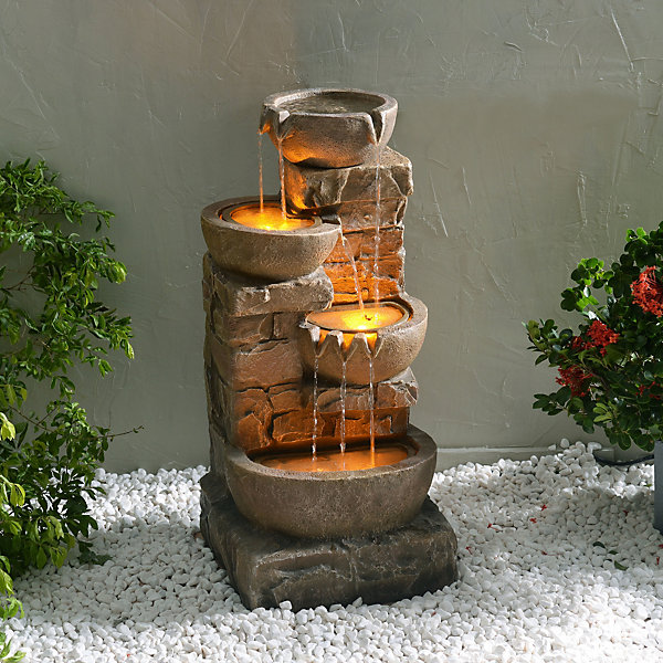 Fontaine de jardin 4 niveaux avec LED effet pierre 84 cm Teamson Home