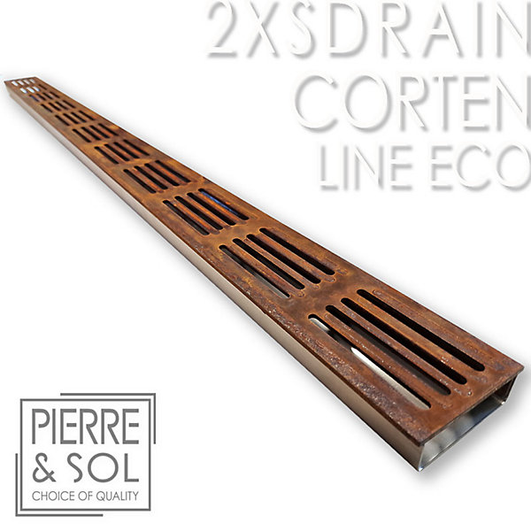 Caniveau Inox Hauteur 2,5 cm - 2XSDRAIN EASY Grille Acier Corten - LINE ECO - Caniveau de 100 cm