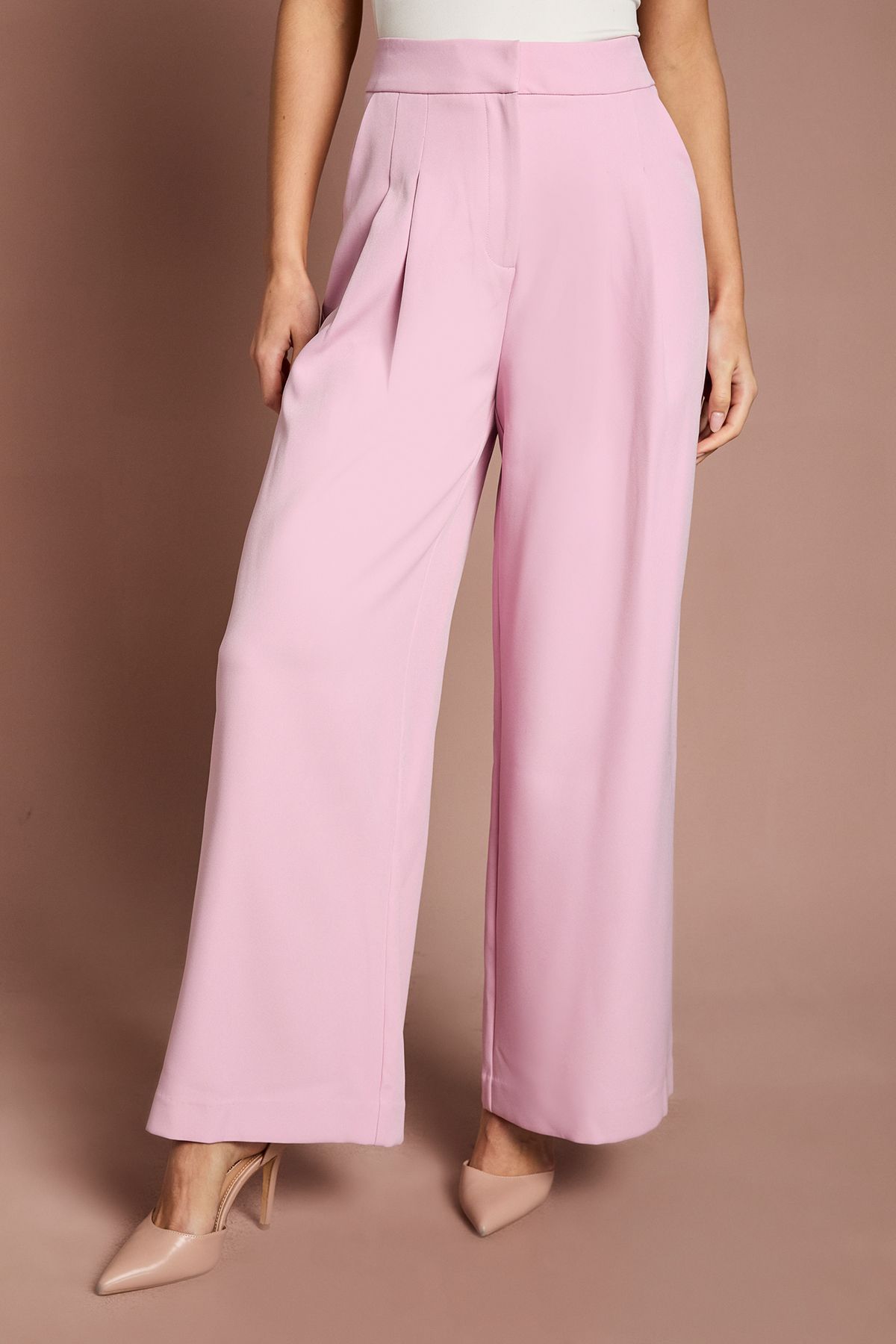 Coast Lisa Tan Wide Leg Crepe Trouser