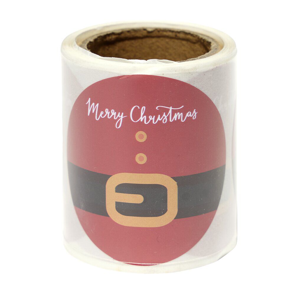 étiquette pour paquet cadeau ronde ceinture Père No&euml;l 50 pièces