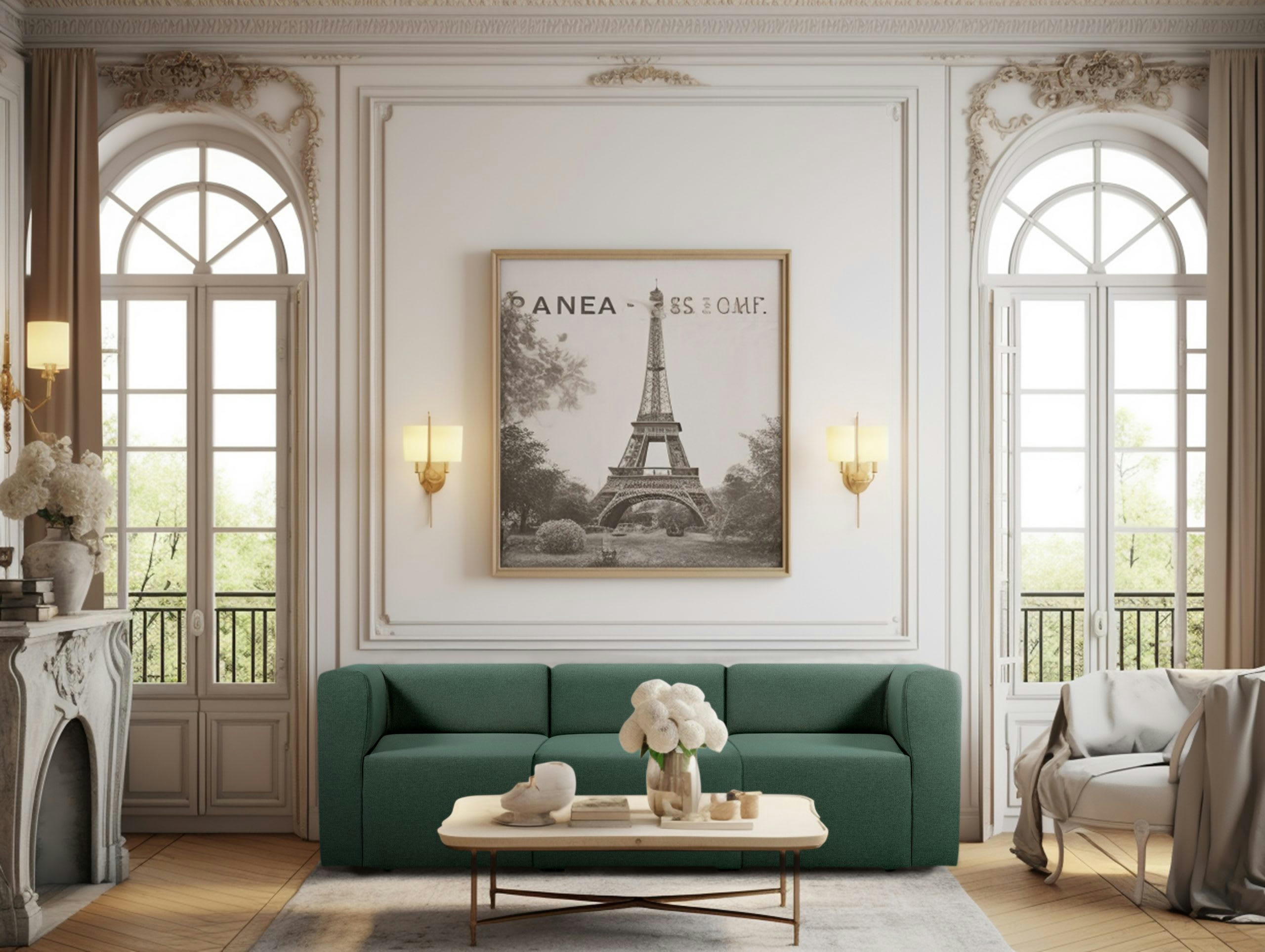 PINOT - Canapé droit modulable 4 places en tissu vert