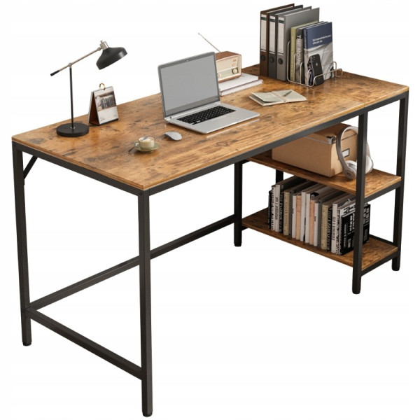 Biurko komputerowe stolik vintage rustykalny brąz loft z 2 półkami 140 cm
