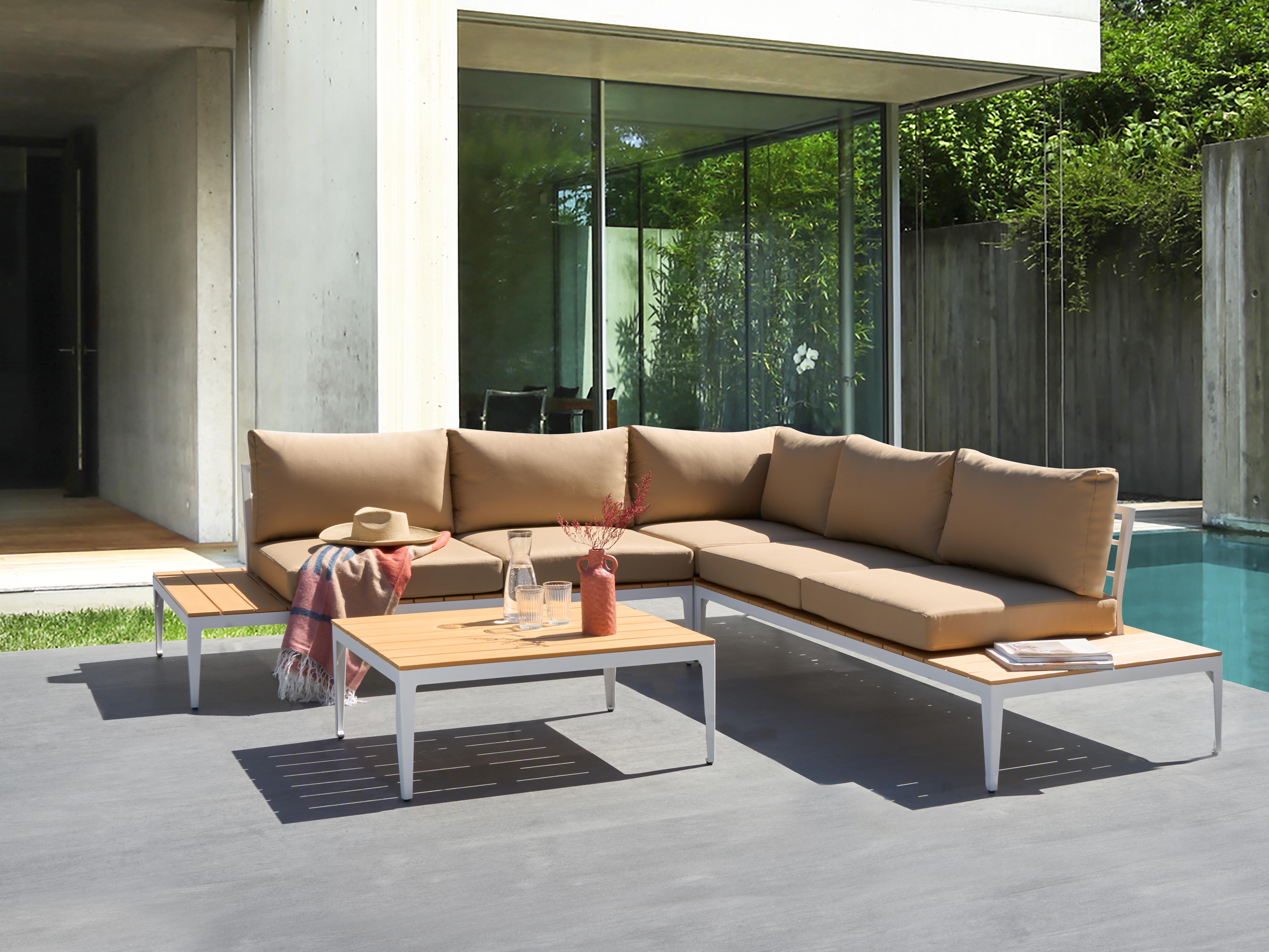 Garden Corner Sofa with Table 5 Seater POSITANO Light Brown