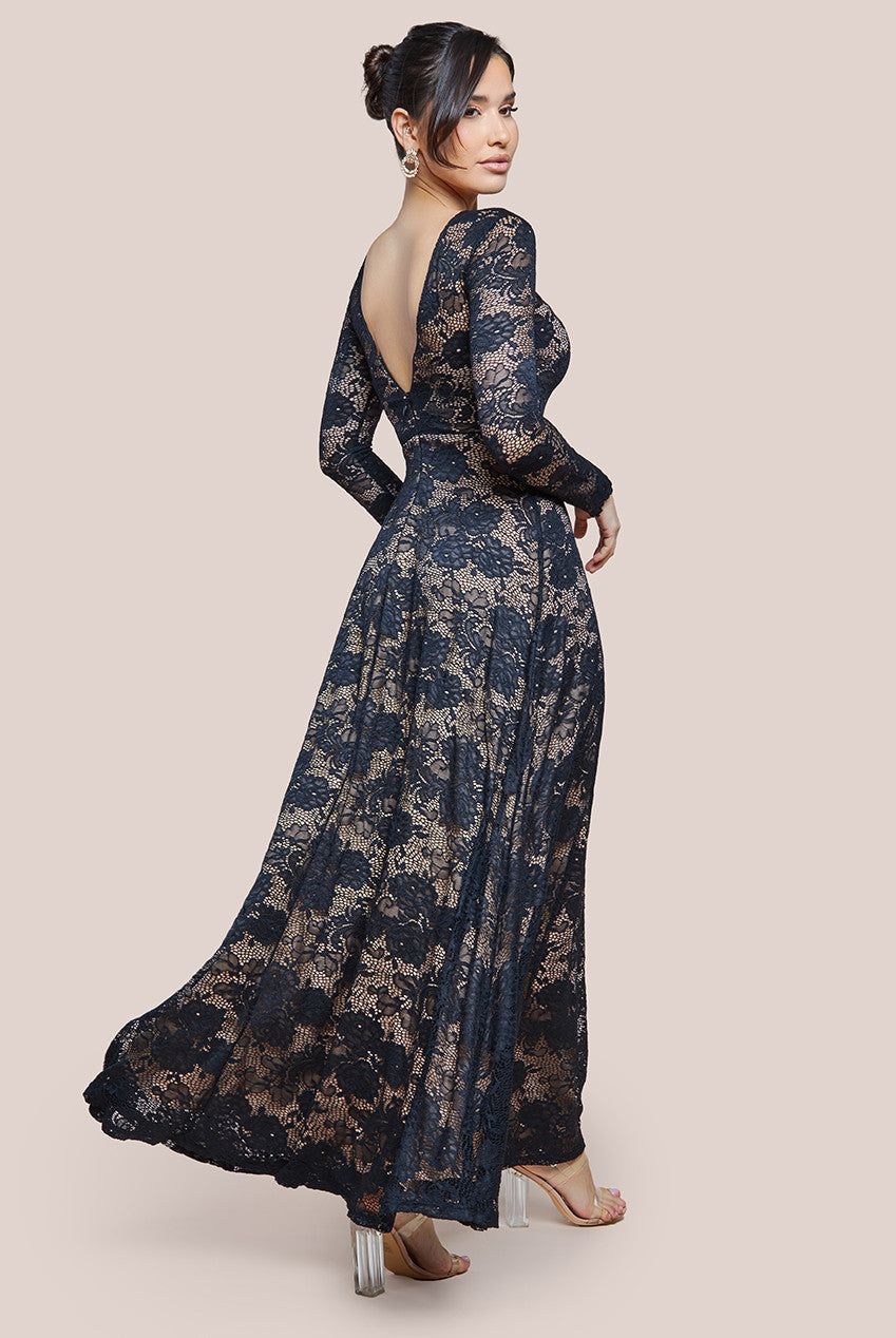 Goddiva Scalloped Lace A Line Maxi Dress