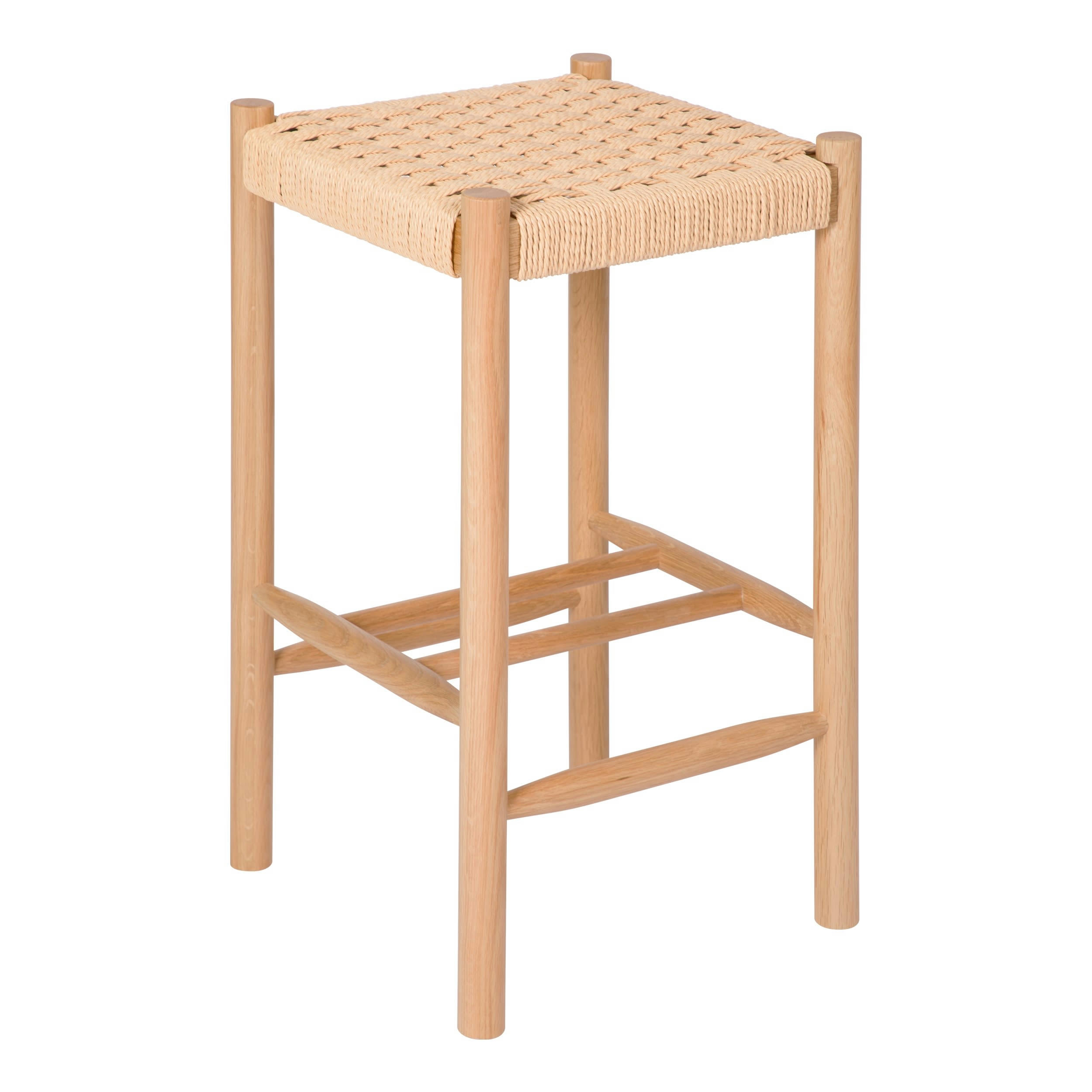 KEPLER - Tabouret de bar mi-hauteur 65 cm en tressage et bois