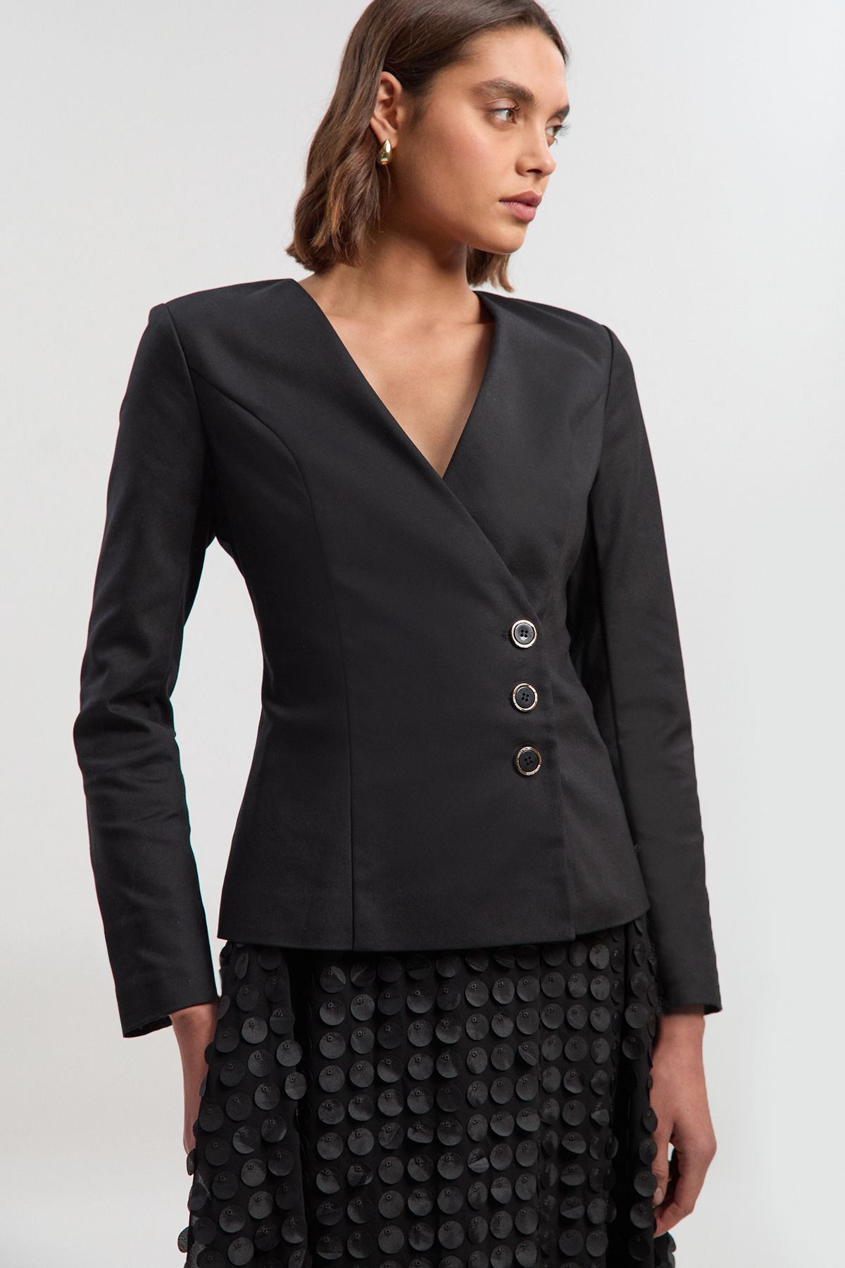 KarenMillen Ponte And Textured Georgette Button Detail Woven Maxi Dress