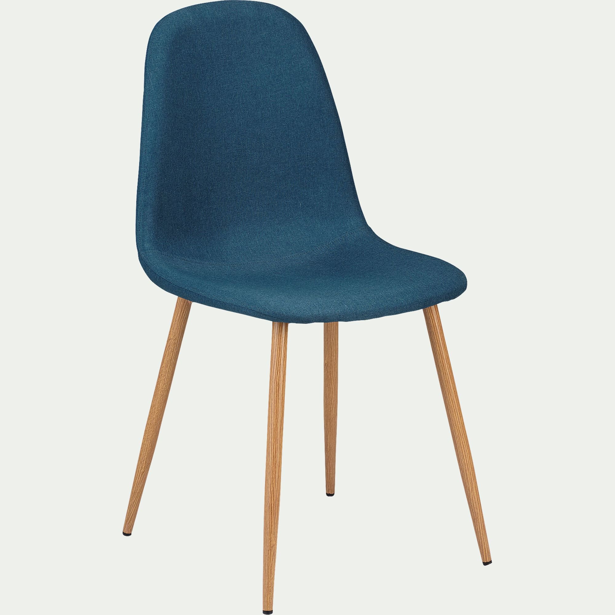 LOANA - Chaise en acier effet bois et tissu - bleu figuerolles