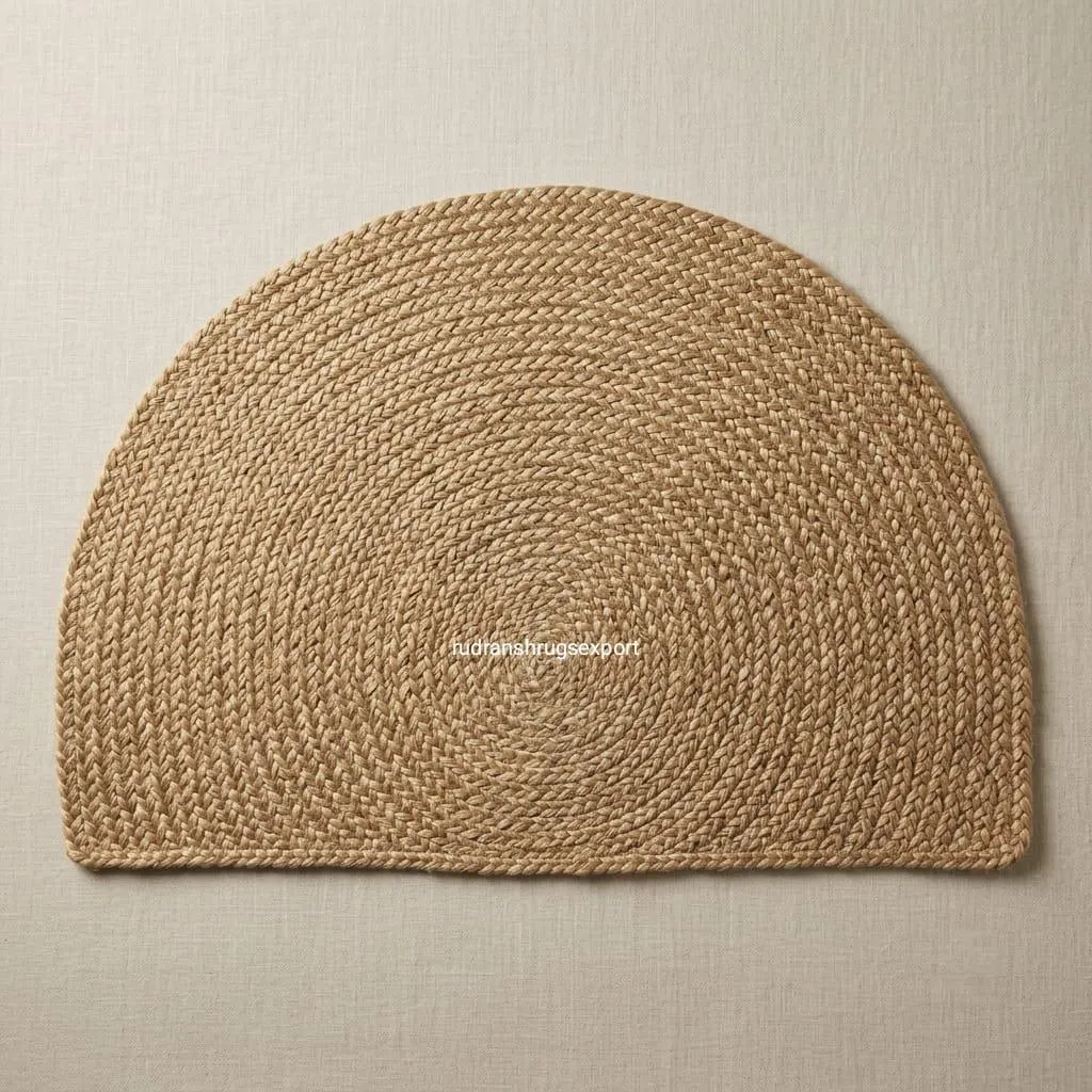 Half Moon Jute Doormat - Handwoven Braided Indoor Outdoor Rug, Washable Entryway Mat