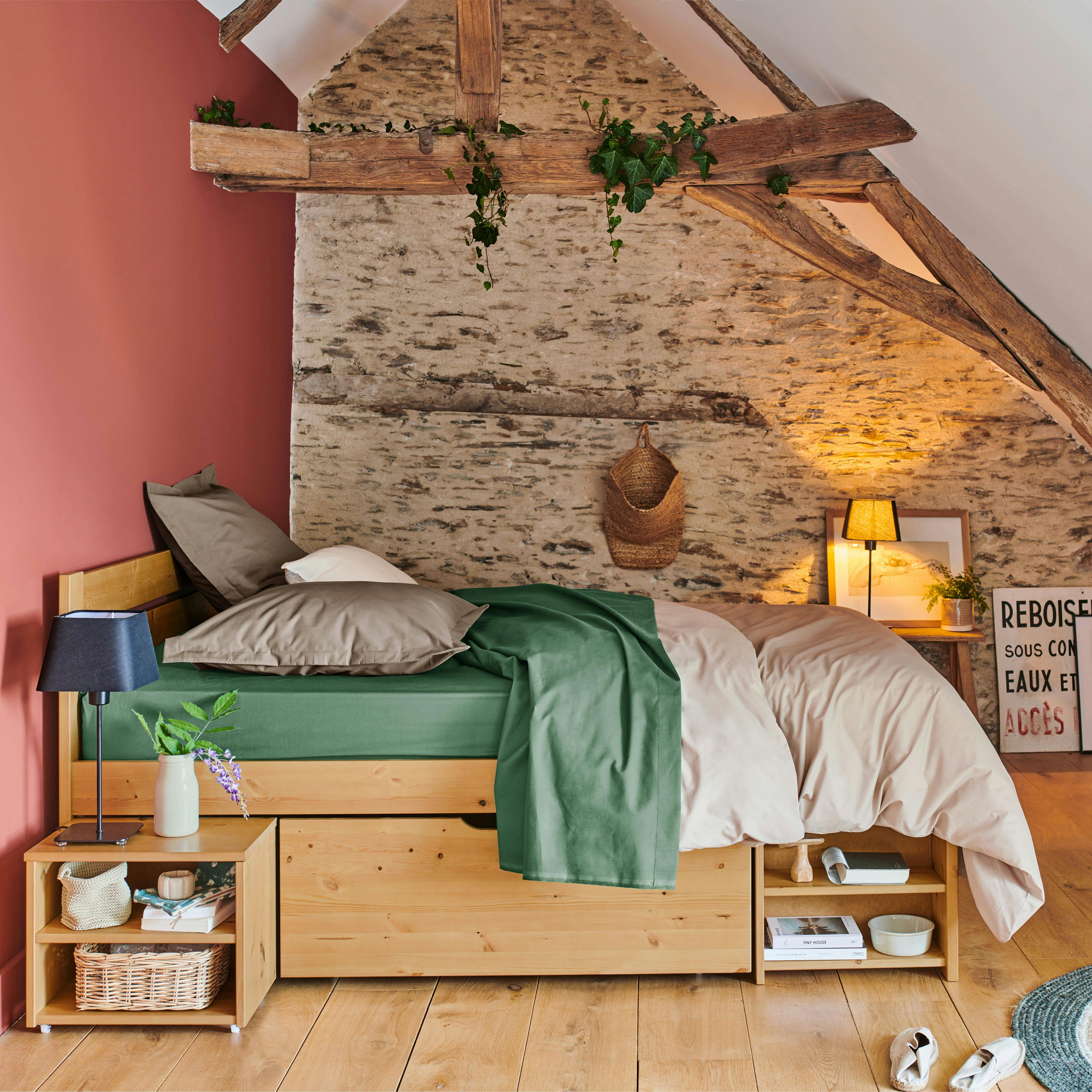 TARA - Lit rangement en bois massif miel 140 x 200 cm