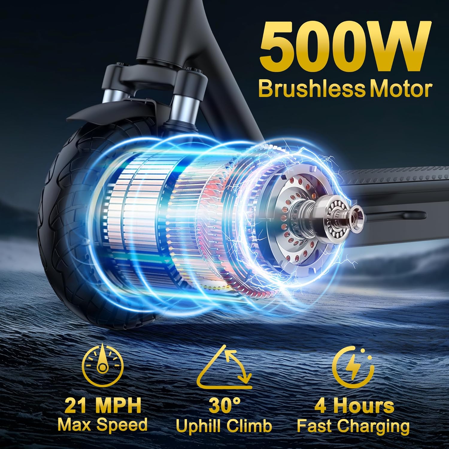 WERHY 10 Inches Electric Scooter, 500W Powerful Motor & 25-28Miles Long Range, 21/22 MPH Top Speed, Folding E Scooter with Dual Braking for Adults