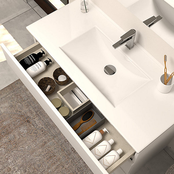 Meuble sous vasque seul, 3 tiroirs, 80cm, simple vasque - blanc brillant - MAYOR