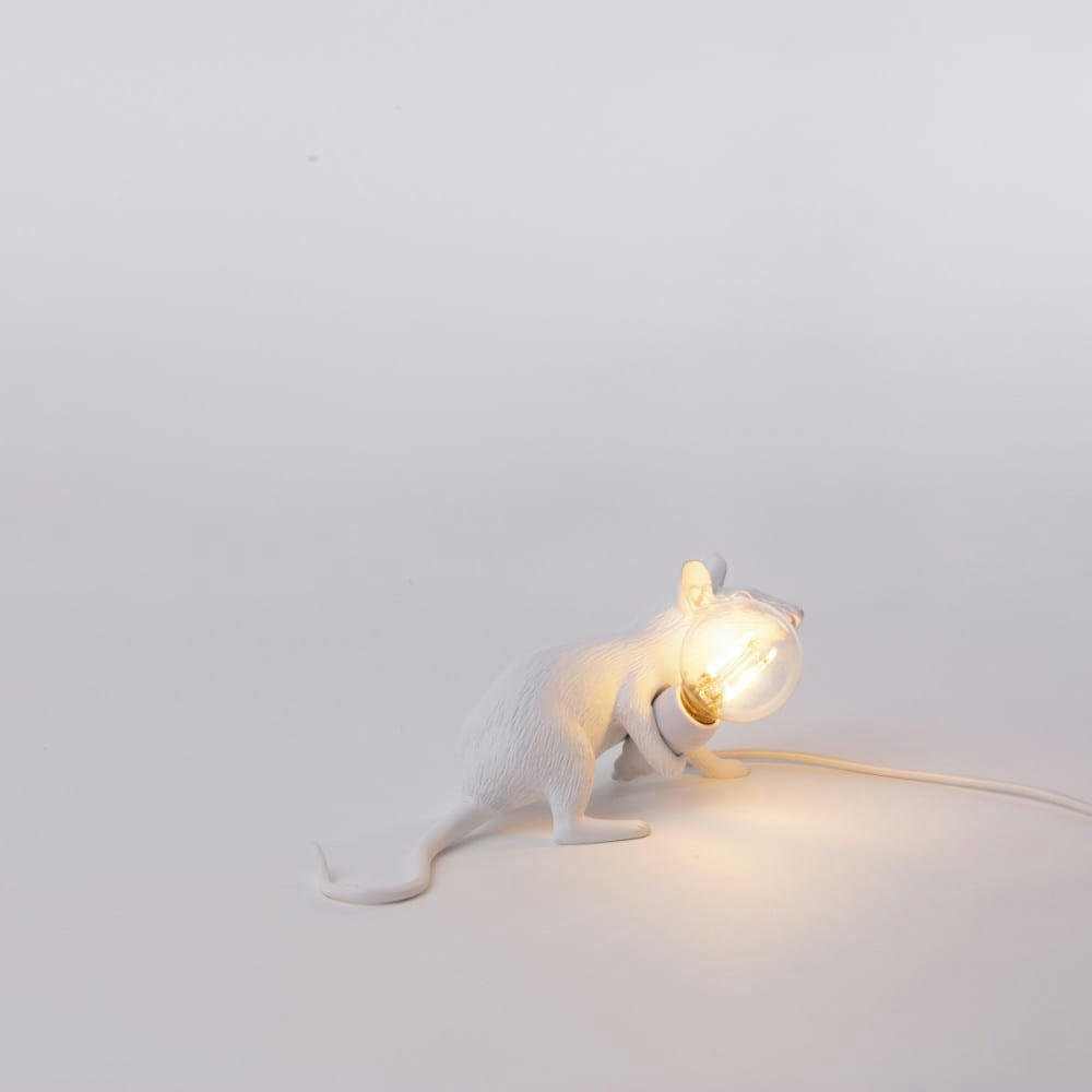 SOURIS - Lampe de table souris couchée résine blanc