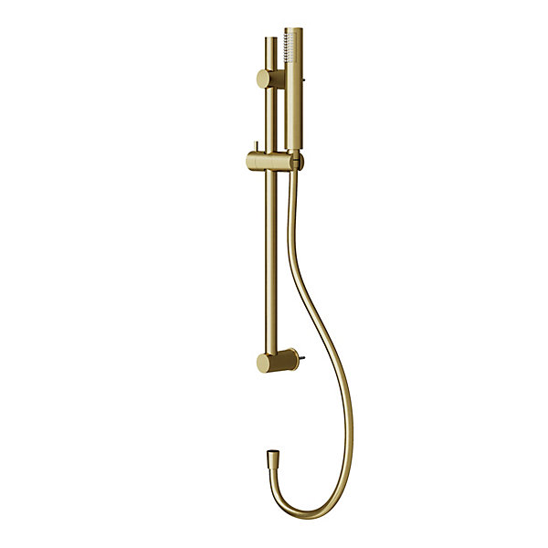Kit de douche sans robinetterie avec barre réglable   douchette   flexible, doré brossé, GoodHome Owens