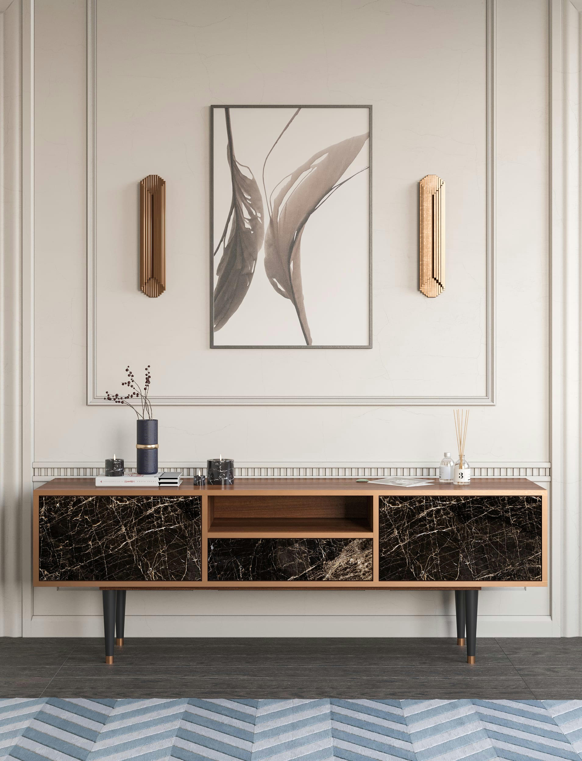 NIGHT ABYSS - Meuble TV  noir 1 tiroir et 2 portes L 170 cm