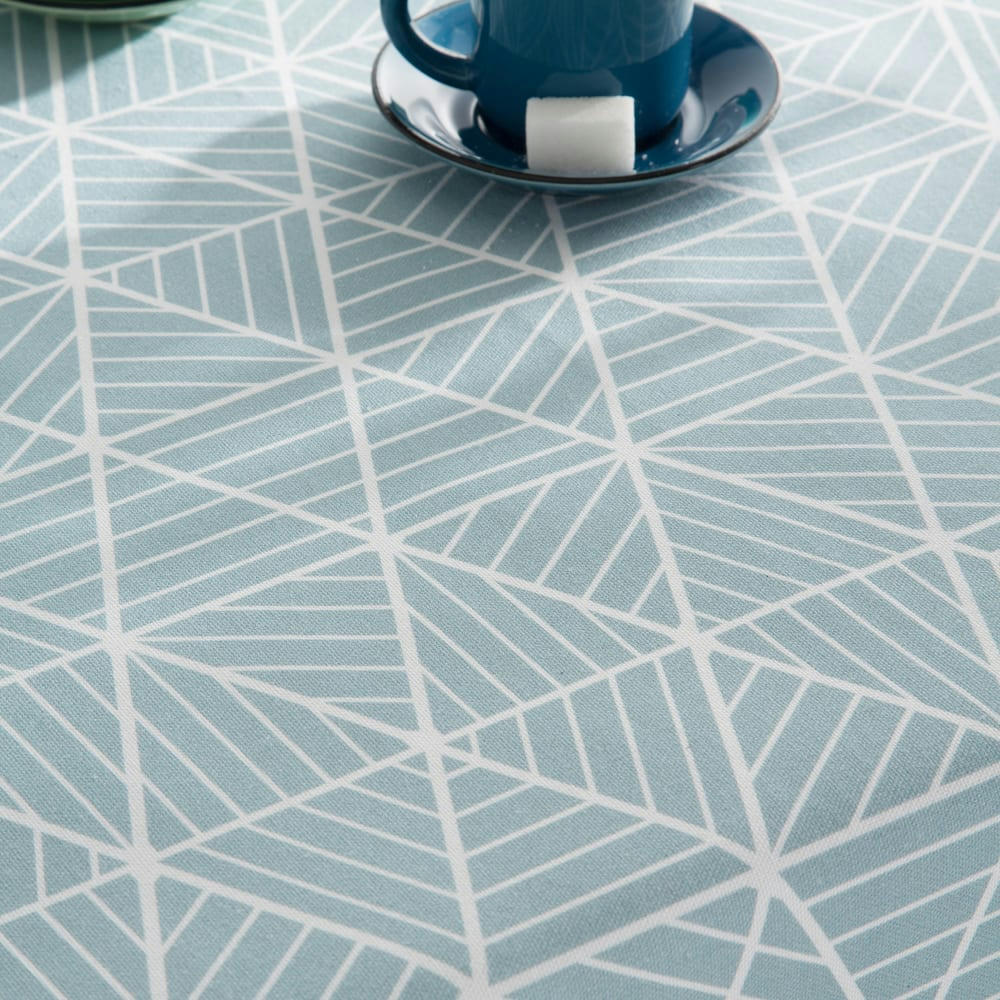 BERMUDAS AGUAMARINA - Nappe imprimée bleu avec traitement anti-taches en coton 140x140 cm
