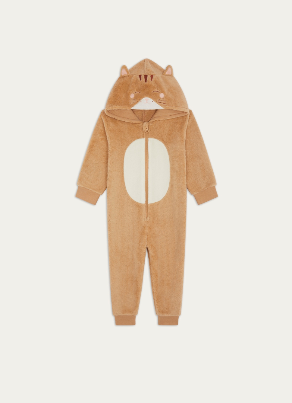 COMBINAISON ZIPPÉE EN POLAIRE AVEC CHAT BRODÉE BEIGE