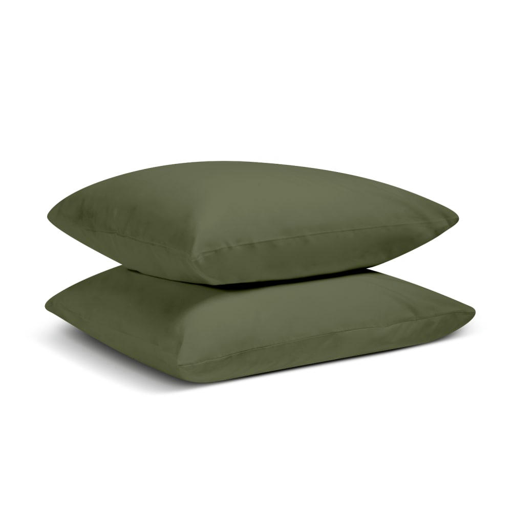 - Lot de 2 taies d'oreiller unies en percale de coton kaki 50x75cm