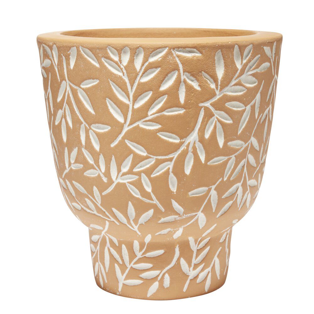 Pot terre cuite orange motif feuillage blanc Ø13,5xH13,5cm