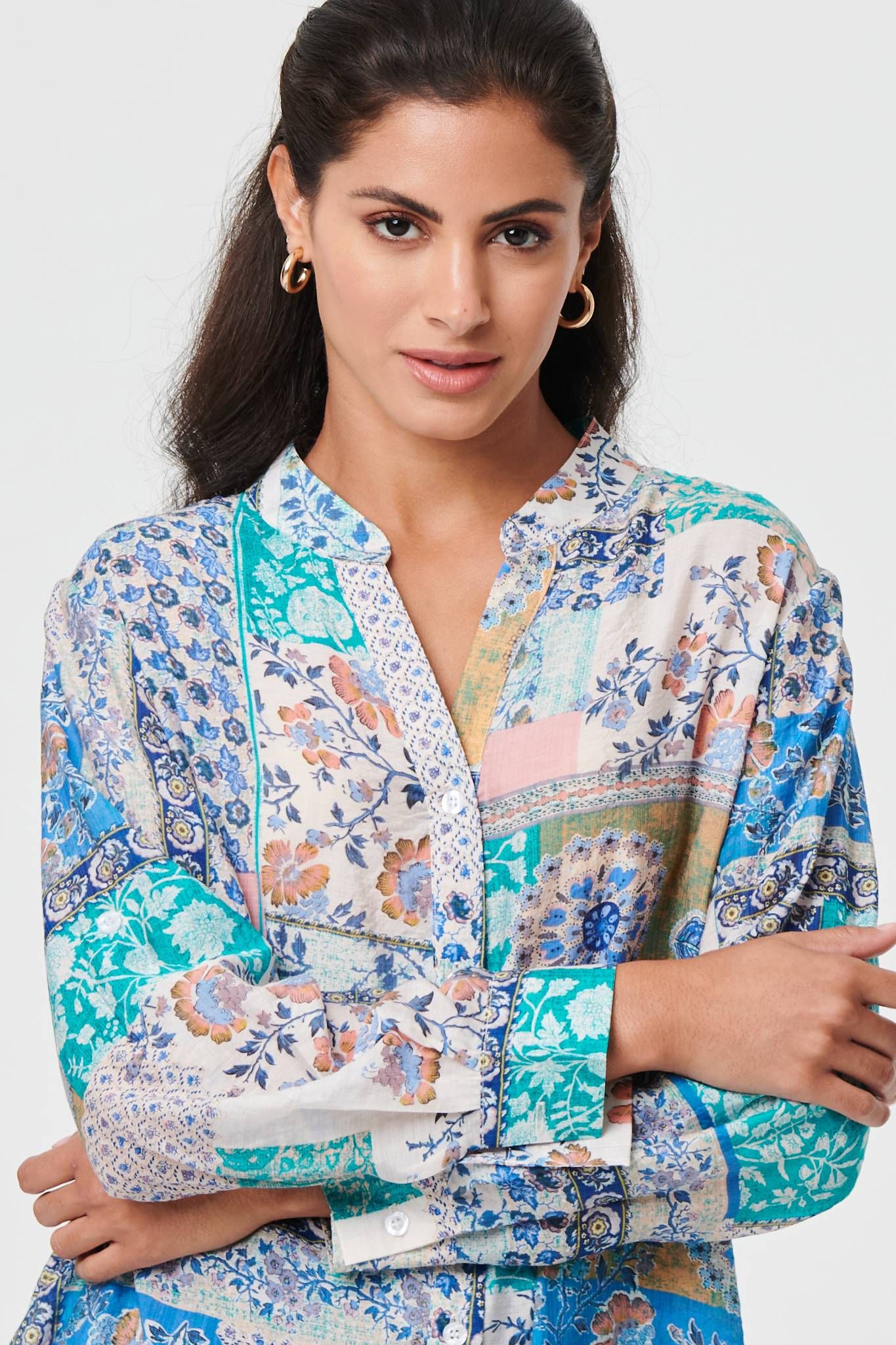 Izabel London Patchwork Print Longline Tunic Shirt