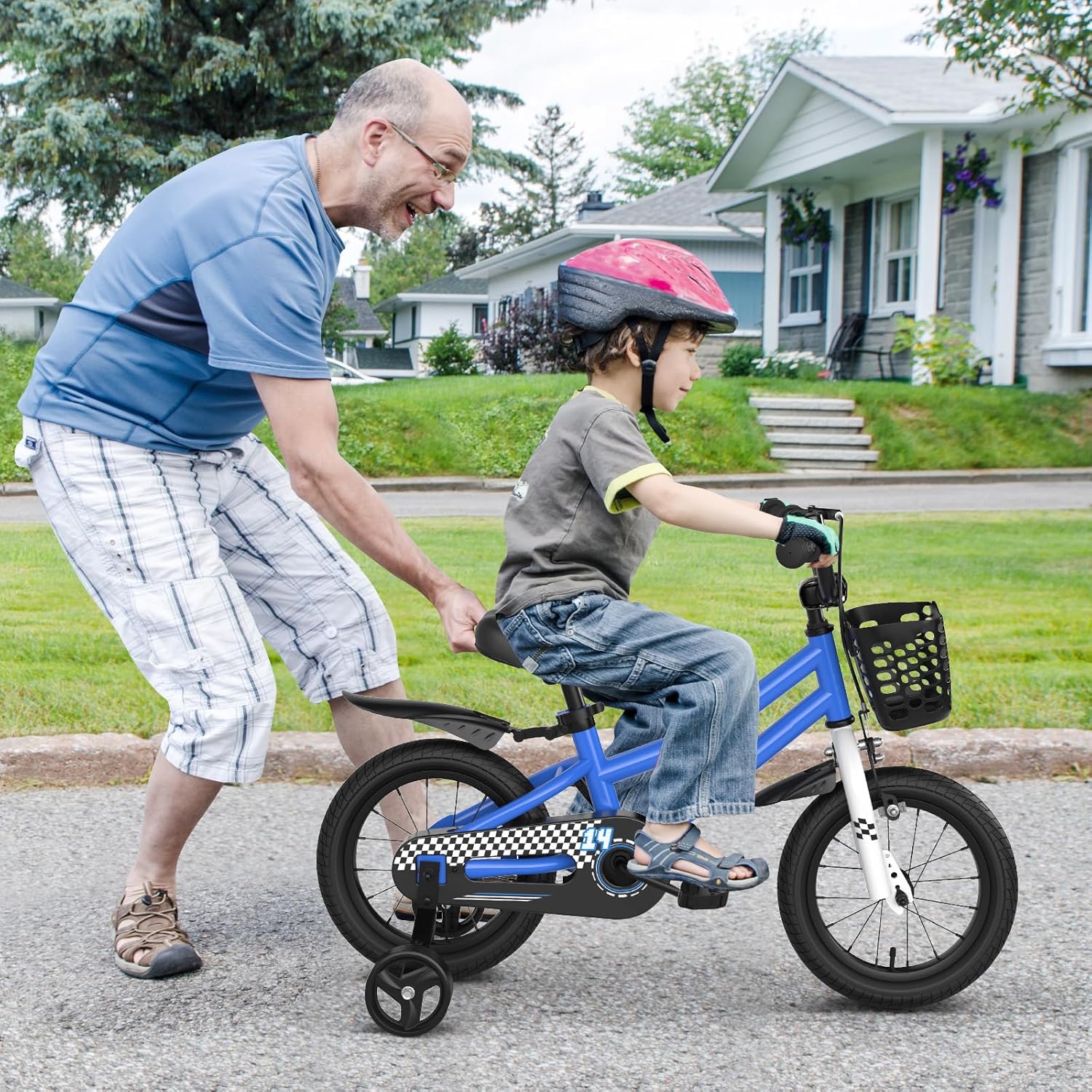 COSTWAY Kids Bike, 12 14 16 18 20 Inch Toddler Bike for Boys & Girls Aged 3-8 Years Old, Kids Bicycle w/Removable Training Wheels, Handbrake & Coaster Brake, Basket, Bell