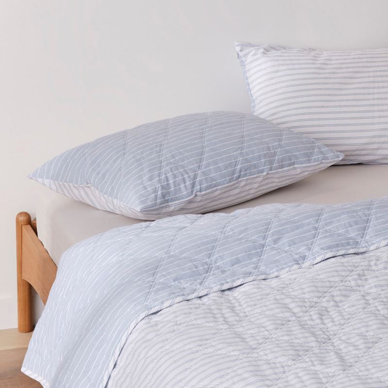 Stonewashed Cotton Blue Stripe Quilted Coverlet Separates