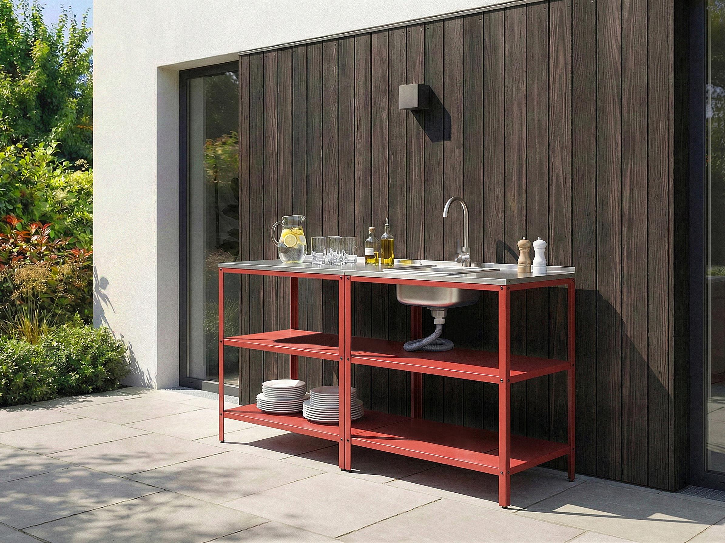 Outdoor Kitchen Island with Sink VILAMA Metal Red