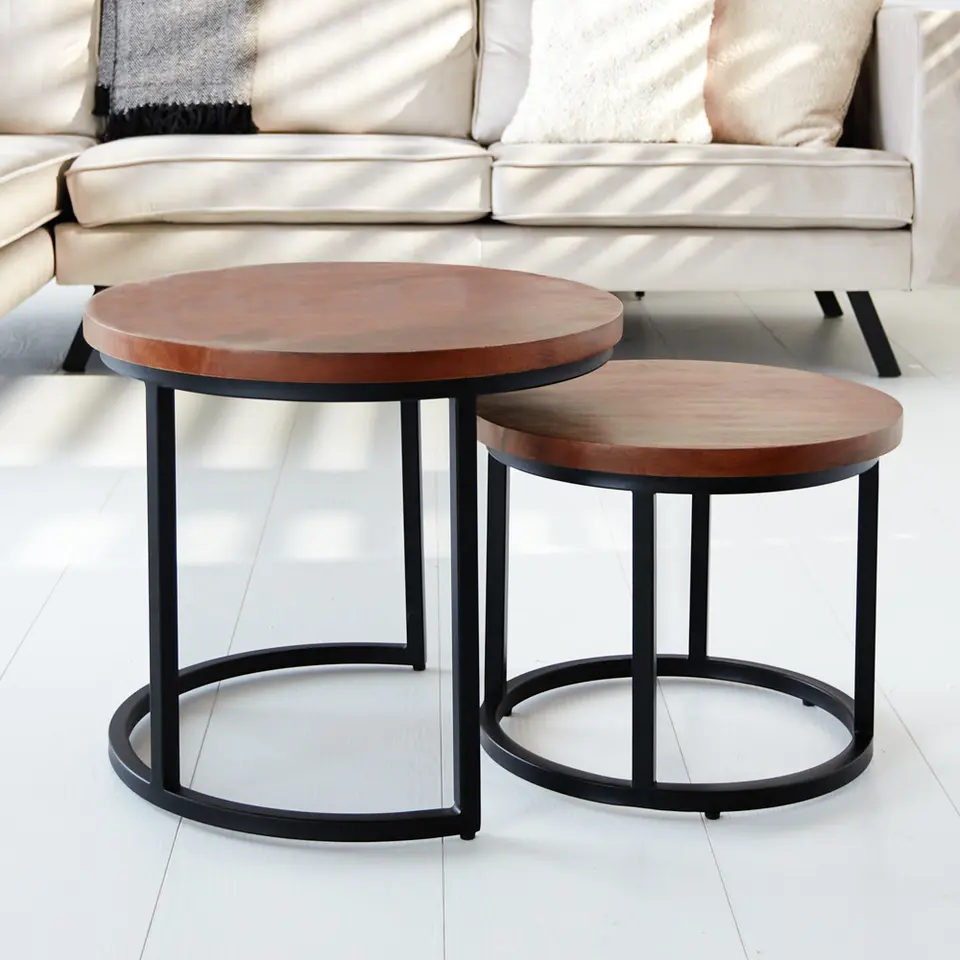 Industri?le salontafel set van 2 Rosa - 53x53x45 cm - Mangohout - Bruin