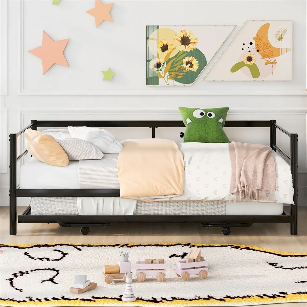 Merax Twin Size Daybed with Adjustable Trundle, Pop Up Trundle