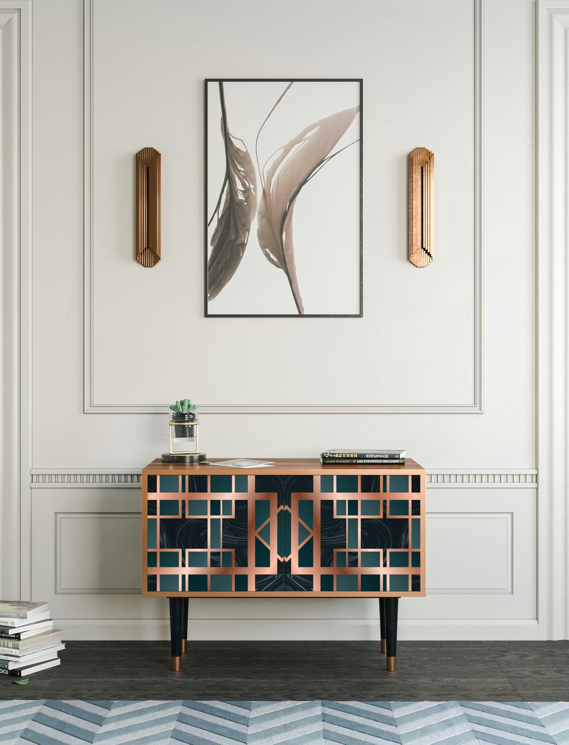 EMERALD METRO - Buffet bas  bleu-vert 2 portes L 94 cm