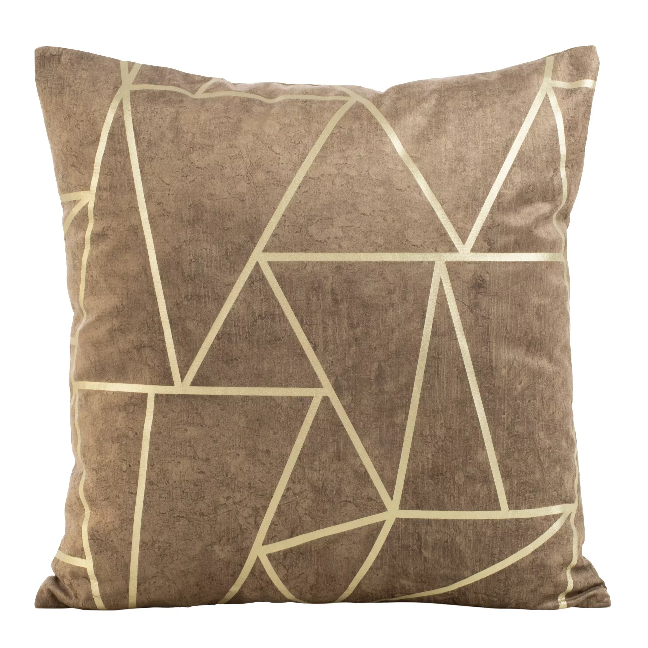 Poszewka na poduszkę 45x45 cm welwetowa ciemnobeżowa z nadrukiem geometrycznym BLINK 29