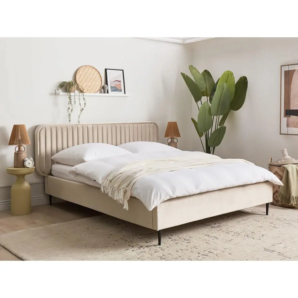 BRIN - Tweepersoonsbed - Taupe - 160 x 200 cm - Fluweel