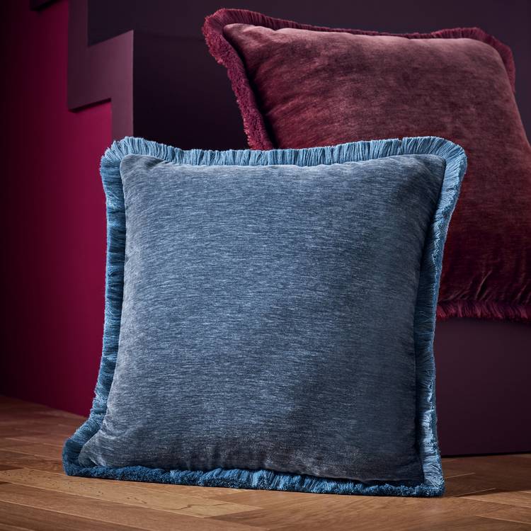 Habitat Fringed Chenille Cushion Storm Blue - 43x43cm
