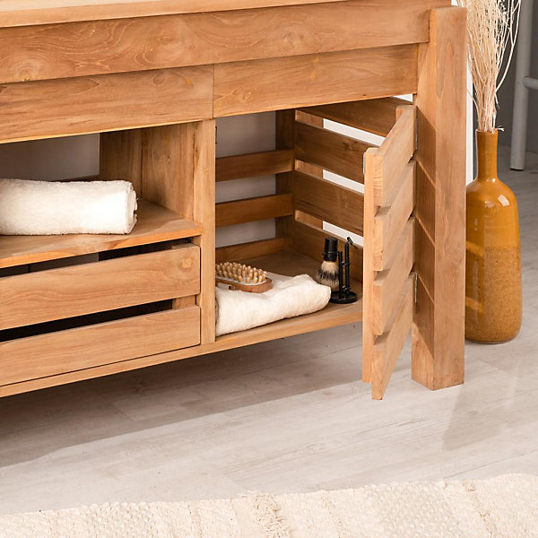 Meuble de salle de bain en teck Zen double vasque 145cm